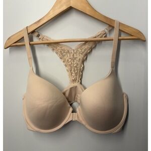 Victoria's Secret Body By Victoria Lace Racerback Front-Close Bra Nude Size 36DD
